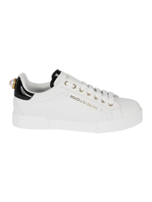 Białe Skórzane Sneakersy Migdałowy Nosek Dolce & Gabbana