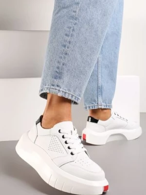 Białe Skórzane Sneakersy na Grubej Podeszwie przed Kostkę Olerassa
