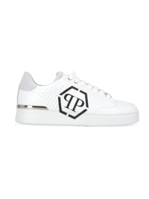 Białe Skórzane Sneakersy Okrągły Nosek Logo Philipp Plein