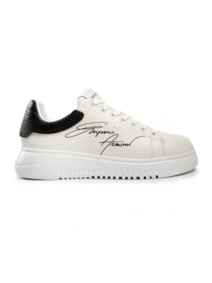 Białe Skórzane Sneakersy z Czarnym Logo Emporio Armani