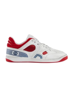 Białe Skórzane Sneakersy z Czerwoną Siatką Gucci