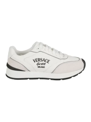 Białe Skórzane Sneakersy z Haftem Versace Versace