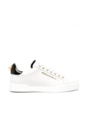 Białe Skórzane Sneakersy z Logo Dolce & Gabbana