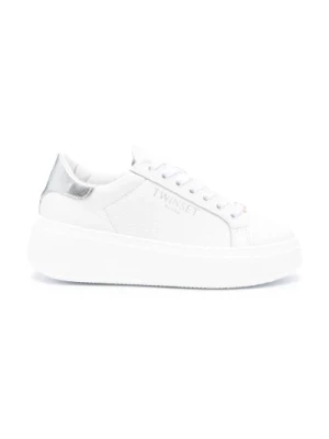 Białe Skórzane Sneakersy z Nadrukiem Logo Twinset