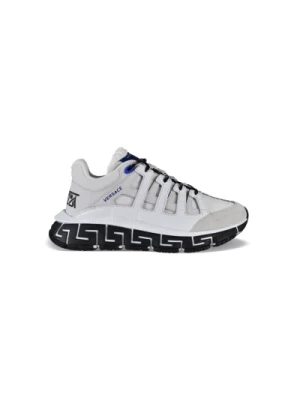 Białe Skórzane Sneakersy z Niebieskimi Szczegółami Versace