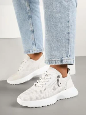Białe Skórzane Sneakersy z Ozdobnym Suwakiem Selami