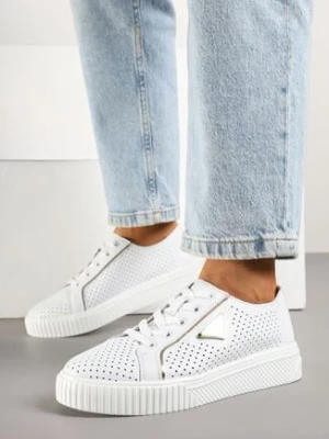 Białe Skórzane Sneakersy z Perforacją i Trójkątną Aplikacją Tellarosa cambell