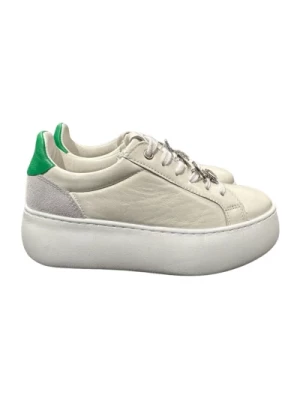 Białe Skórzane Sneakersy z Zielonym Wstawieniem Paciotti