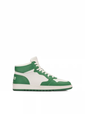 Białe skórzane sneakersy z zielonymi wstawkami Kazar