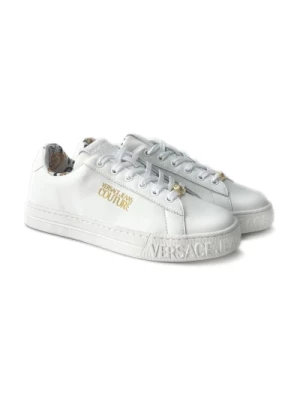 Białe Skórzane Sneakersy z Złotym Logo Versace
