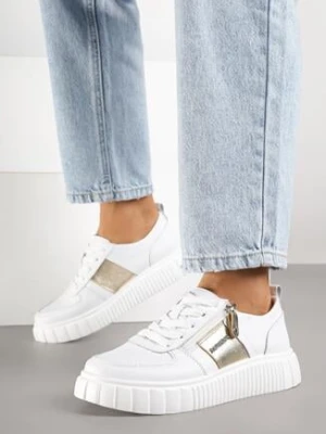 Białe Skórzane Sneakersy Zdobione Metaliczną Wstawką Cerelie santorio