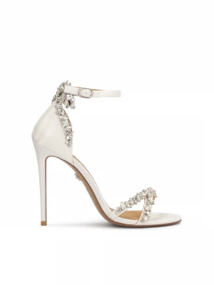 Białe ślubne sandały zdobione cyrkoniami Kazar