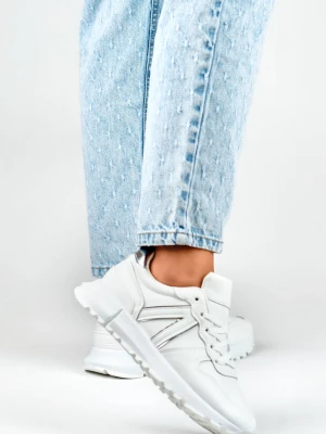 Białe sneakersy damskie ze srebrnymi lamówkami Merg