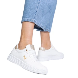 Zdjęcie produktu Białe sneakersy damskie ze złotym brokatem Inna marka