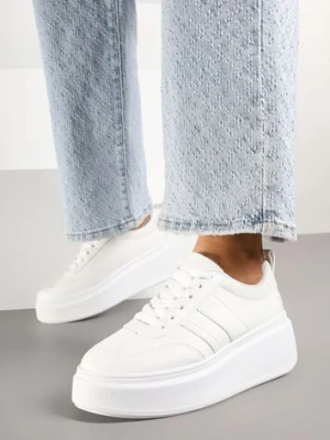 Białe Sneakersy Klasyczne Tenisówki na Grubej Podeszwie z Koturnem Adessia ideal