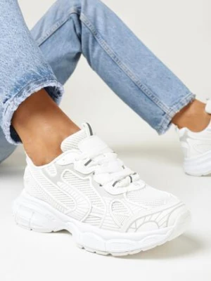 Białe Sneakersy Metaliczne na Grubej Podeszwie Euphera