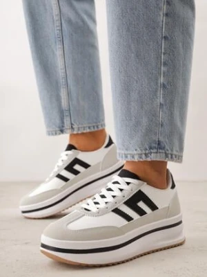 Białe Sneakersy na Grubej Podeszwie Ozdobione Geometrycznym Wzorem Asoastis seastar