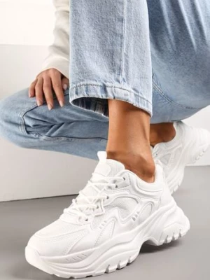 Białe Sneakersy na Grubej Podeszwie Ozdobione Siateczką Liritea