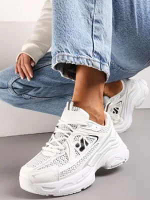 Białe Sneakersy na Grubej Podeszwie Ozdobione Siateczkowymi Wstawkami Korianna