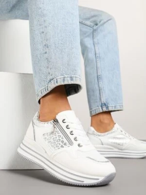 Białe Sneakersy na Grubej Podeszwie w Paski i Suwakiem Koralea