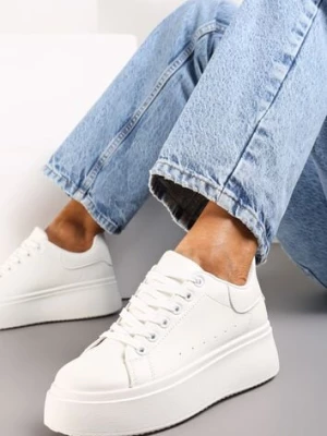 Białe Sneakersy na Grubej Podeszwie Yarna