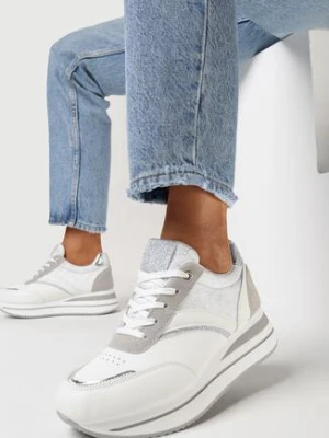Białe Sneakersy na Grubej Podeszwie z Brokatem Erenie