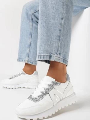 Białe Sneakersy na Grubej Podeszwie z Brokatem Sorbetta