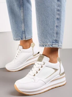 Białe Sneakersy na Grubej Podeszwie z Brokatowymi Wstawkami Dorcassa