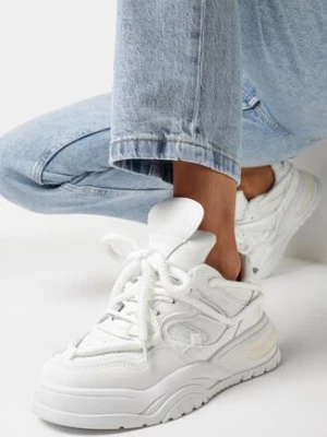 Białe Sneakersy na Grubej Podeszwie z Kolorowymi i Metalicznymi Wstawkami Ecastia