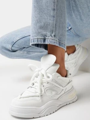 Zdjęcie produktu Białe Sneakersy na Grubej Podeszwie z Kolorowymi i Metalicznymi Wstawkami Ecastia
