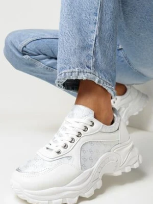 Białe Sneakersy na Grubej Podeszwie z Metaliczną Nitką Adeteia
