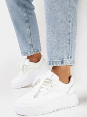 Białe Sneakersy na Grubej Podeszwie z Metalicznymi Wstawkami Atilem