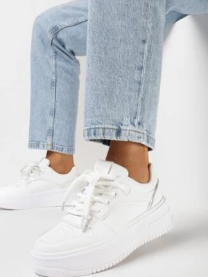 Białe Sneakersy na Grubej Podeszwie z Metalicznymi Wstawkami Atilem