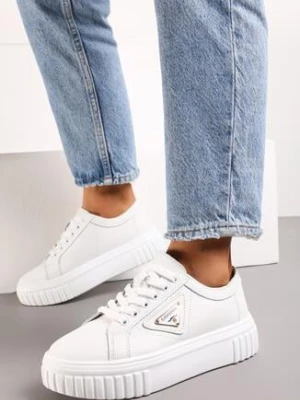 Zdjęcie produktu Białe Sneakersy na Grubej Podeszwie z Naturalnej Skóry Tessara