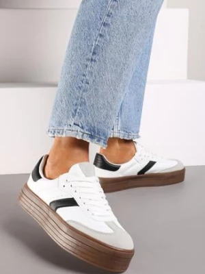 Zdjęcie produktu Białe Sneakersy na Grubej Podeszwie z Ozdobnymi Wstawkami Irithine