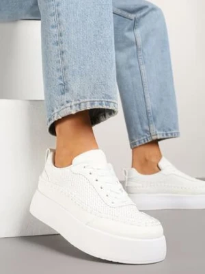 Białe Sneakersy na Grubej Podeszwie z Plecioną Cholewką Nilavanea ideal