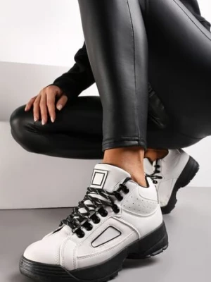 Białe Sneakersy na Grubej Podeszwie z Przeszyciami Junali