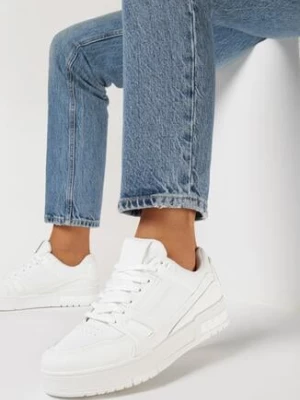 Białe Sneakersy na Grubej Podeszwie z Przeszyciami Rivinna