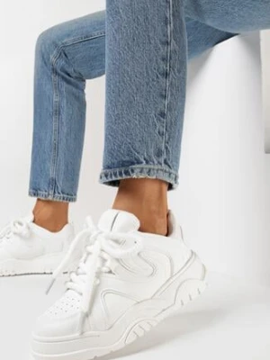 Białe Sneakersy na Grubej Podeszwie z Szerokim Wiązaniem Hiverna