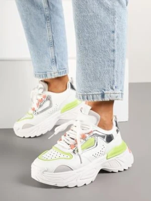 Biało-Zielone Sneakersy na Grubej Podeszwie z Tłoczeniami Lilasea