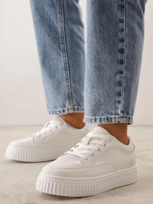 Białe Sneakersy na Grubej Podeszwie z Tłoczeniem Zeanidra ballada