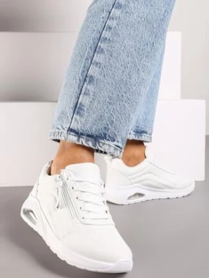 Białe Sneakersy na Grubej Podeszwie z Tłoczonymi Paskami Justinalin