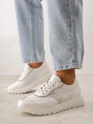 Białe Sneakersy na Grubej Podeszwie ze Skórzaną Wkładką i Napisem Airarge modern world