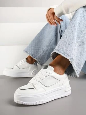 Białe Sneakersy na Grubej Tłoczonej Podeszwie Deoliera