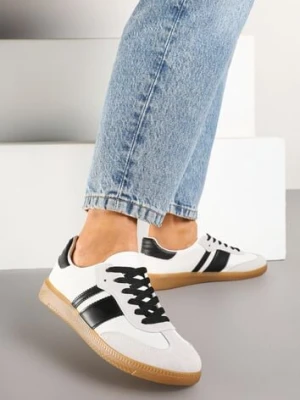 Biało-Czarne Sneakersy na Kauczukowej Podeszwie Ozdobione Paskami Emidi seastar