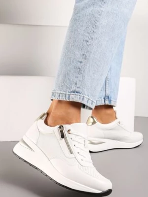 Białe Sneakersy na Koturnie Ozdobione Krótkim Suwakiem Yurgia