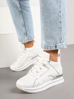 Zdjęcie produktu Białe Sneakersy na Koturnie Ozdobione Metalicznymi Aplikacjami Noresi
