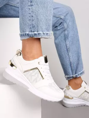 Białe Sneakersy na Koturnie z Metalicznymi Wstawkami Giha