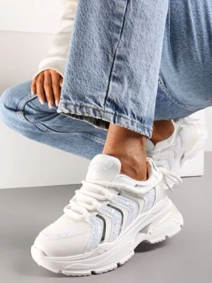 Białe Sneakersy na Masywnej Podeszwie Odobione Brokatem Thirlas