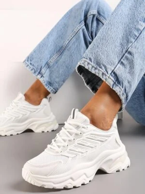 Białe Sneakersy na Masywnej Podeszwie z Przeszyciami Hatila